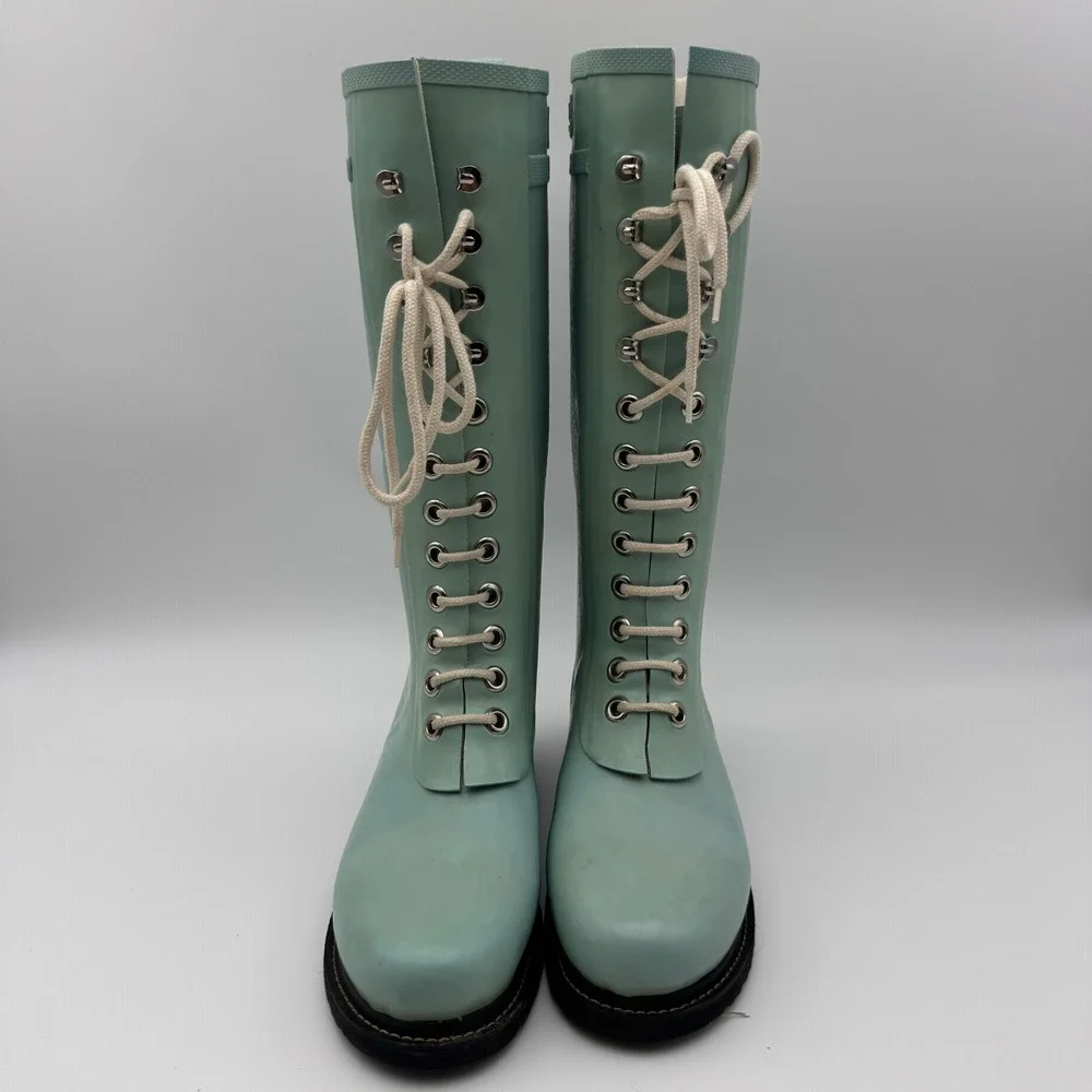 Ilse‎ Jacobsen RUB1 Lace Up Rain Boots Seafoam Green EU 39 US 8.5-9 Waterproof